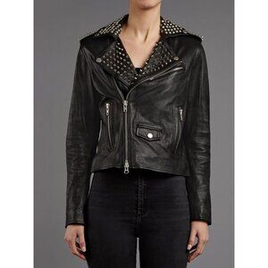 Muubaa Voisin Leather Studded Biker Jacket Size US 4 S Womens Black $700